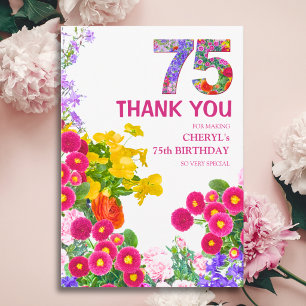 Tarjeta De Agradecimiento Cumpleaños 75 Cumplimiento Floral Elegante Gracias
