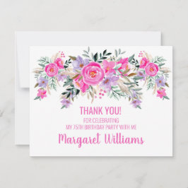 Tarjeta De Agradecimiento cumpleaños 75 rosa floral