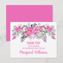 Tarjeta De Agradecimiento cumpleaños 75 rosa floral