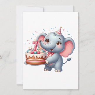 Tarjeta De Agradecimiento Cumpleaños 7 de elefante adorable