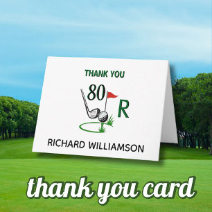 Tarjeta De Agradecimiento Cumpleaños 80 (Cualquier Año) Golf Monograma Nombr
