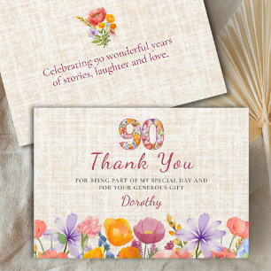 Tarjeta De Agradecimiento Cumpleaños 80 - Elegante Número Floral 80 Agradeci