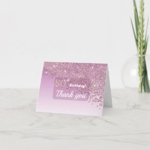 Tarjeta De Agradecimiento Cumpleaños 80 refinado Rosa Dorado Brillante Graci