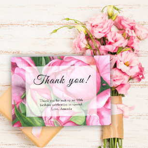 Tarjeta De Agradecimiento Cumpleaños 90 de Peonías Rosas