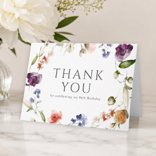 Tarjeta De Agradecimiento Cumpleaños 90 Feminino Flores Silvestres Floral