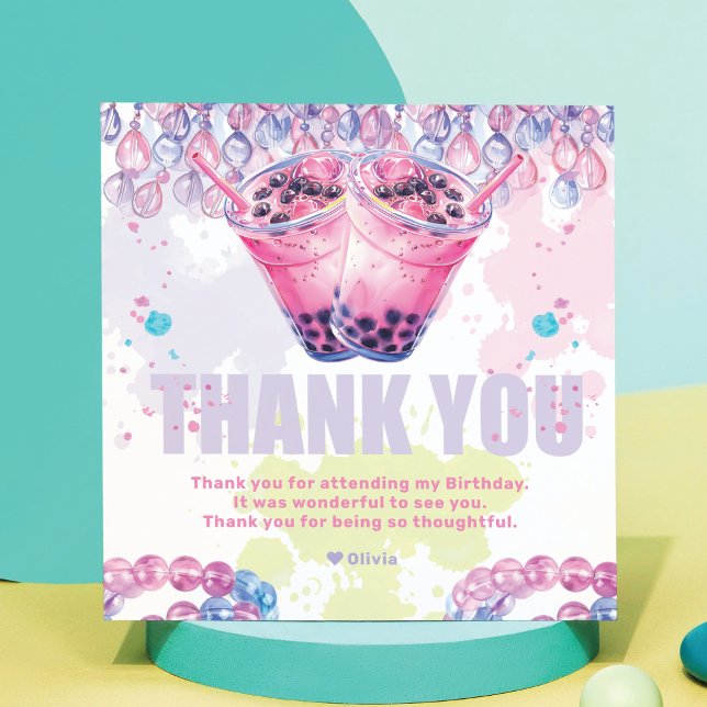 Tarjeta De Agradecimiento Cumpleaños adolescente Boba Bubble Tea (Subido por el creador)