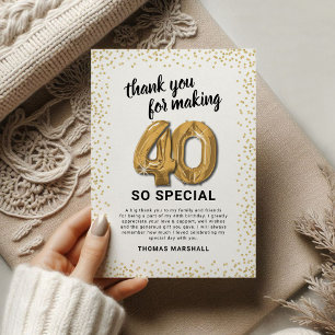 Tarjeta De Agradecimiento Cumpleaños adulto de 40 años de oro blanco