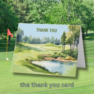 Tarjeta De Agradecimiento Cumpleaños adulto tema de golf escénico acuarela