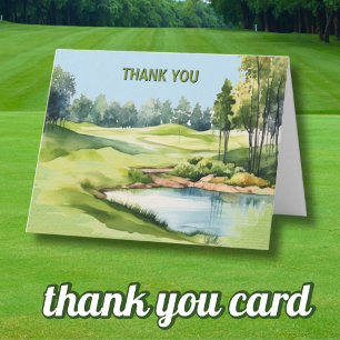 Tarjeta De Agradecimiento Cumpleaños adulto tema de golf escénico acuarela