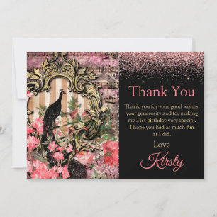 Tarjeta De Agradecimiento Cumpleaños agradecido pavo real rosa vintage