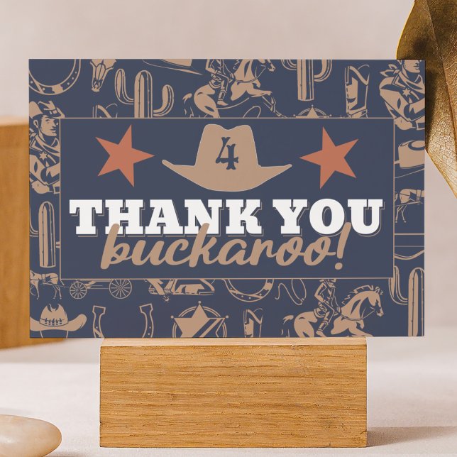 Tarjeta De Agradecimiento "Cumpleaños Alboroto" Cumpleaños del Vaquero del O ("thank you buckaroo" birthday party thank you card cowboy western country Wild West theme)