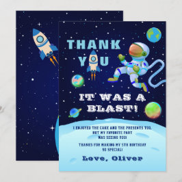 Tarjeta De Agradecimiento Cumpleaños astronauta azul Tierra espacio exterior