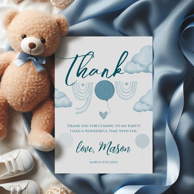 Tarjeta De Agradecimiento Cumpleaños Azul Boho Cloud Mr Onederful Primero (Subido por el creador)