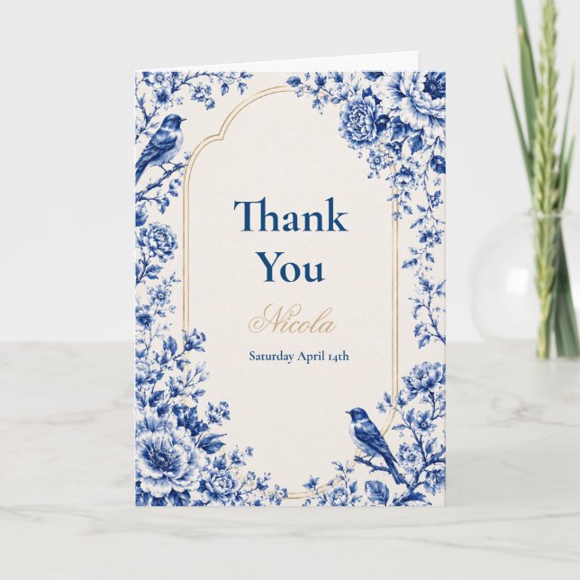 Tarjeta De Agradecimiento Cumpleaños azul Chinoiserie (Anverso)