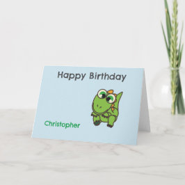 Tarjeta De Agradecimiento Cumpleaños azul con dinosaurios verdes lindos pers