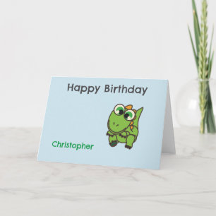 Tarjeta De Agradecimiento Cumpleaños azul con dinosaurios verdes lindos pers