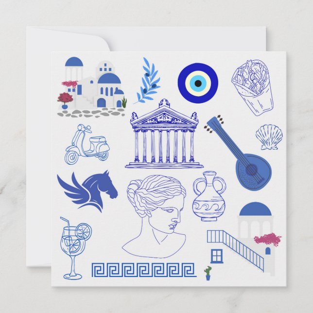 Tarjeta De Agradecimiento Cumpleaños azul y blanco de Grecia (Anverso)