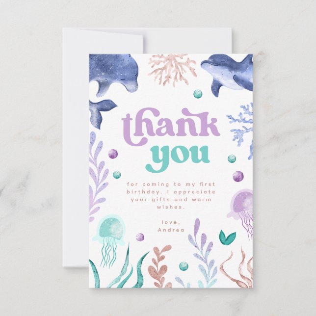 Tarjeta De Agradecimiento Cumpleaños bajo el mar (Anverso)