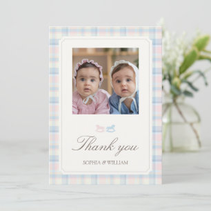 Tarjeta De Agradecimiento Cumpleaños Beary Primero de Gemelos Rosa Azul