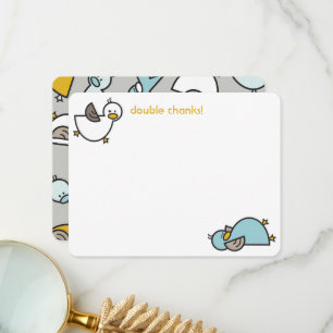 Tarjeta De Agradecimiento Cumpleaños/Bebé Gemelos Patos/Patos Bebés Dibujos 