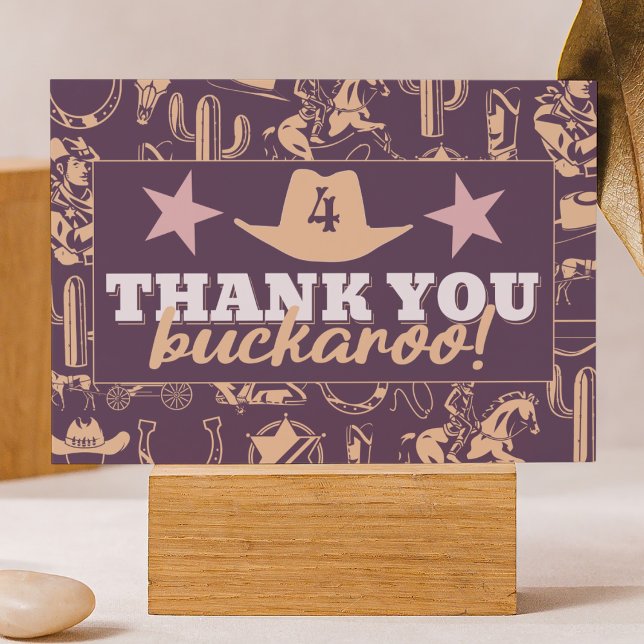 Tarjeta De Agradecimiento Cumpleaños "Birthday Hullabaloo" de Vaquera del Oe ("thank you buckaroo" cowgirl Wild West rodeo country western theme kids birthday party thank you )
