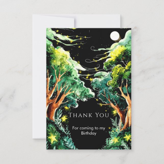 Tarjeta De Agradecimiento Cumpleaños Boho Bosque Selvático (Anverso)