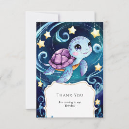 Tarjeta De Agradecimiento Cumpleaños Boho de Tortuga Bajo el Mar Sencillo