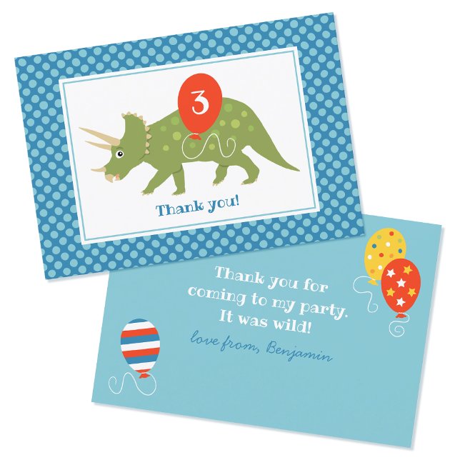 Tarjeta De Agradecimiento Cumpleaños Bonito Dinosaurio Triceratops Azul Pers (Subido por el creador)