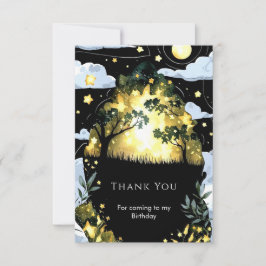 Tarjeta De Agradecimiento Cumpleaños Bosque Caprichoso Acuarela