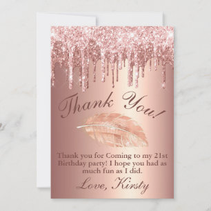 Tarjeta De Agradecimiento Cumpleaños Brillante Goteo Rosa Dorado Chic