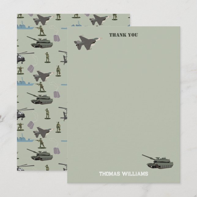 Tarjeta De Agradecimiento Cumpleaños Camuflaje Militar Verde del Ejército (Anverso / Reverso)