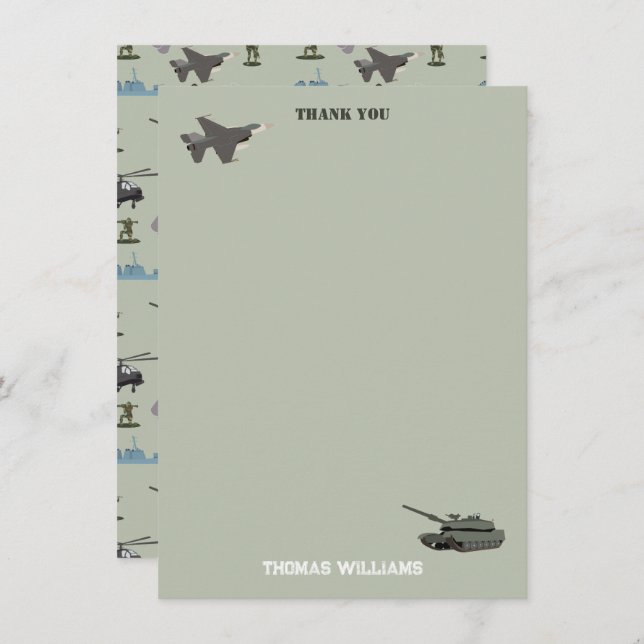 Tarjeta De Agradecimiento Cumpleaños Camuflaje Verde Militar del Ejército (Anverso / Reverso)