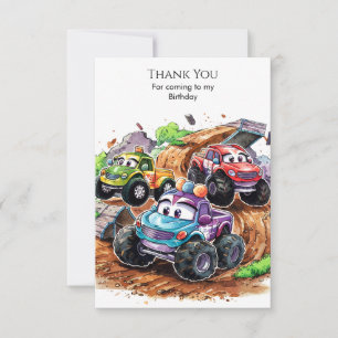 Tarjeta De Agradecimiento Cumpleaños Caprichoso Camión Monstruo Lindo