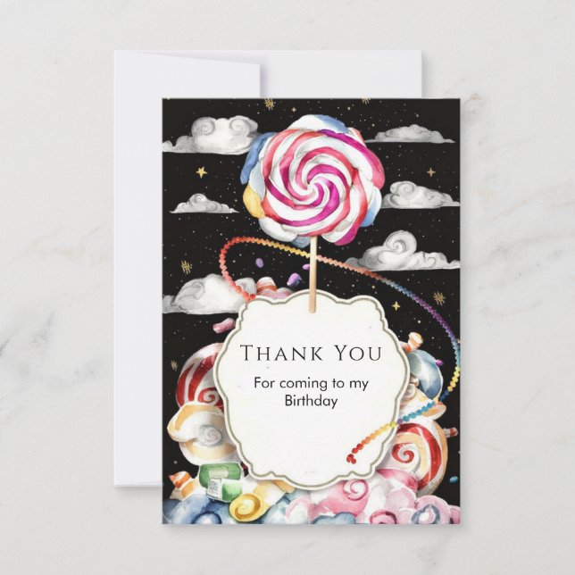 Tarjeta De Agradecimiento Cumpleaños Caprichoso de Candyland (Anverso)