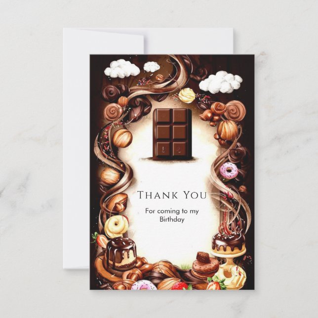 Tarjeta De Agradecimiento Cumpleaños Caprichoso de Chocolate Marrón (Anverso)
