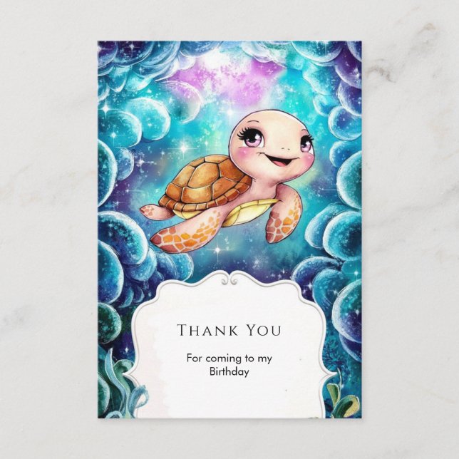 Tarjeta De Agradecimiento Cumpleaños caprichoso y lindo de tortuga náutica (Anverso)