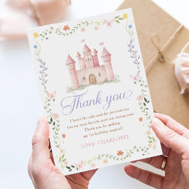 Tarjeta De Agradecimiento Cumpleaños Castillo Princesa Jardín de Flores Silv