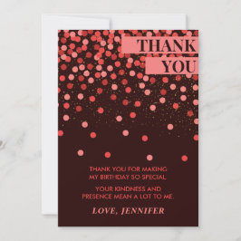 Tarjeta De Agradecimiento Cumpleaños Chic con Confeti Negro y Rojo