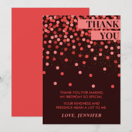 Tarjeta De Agradecimiento Cumpleaños Chic con Confeti Negro y Rojo