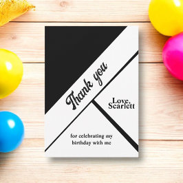 Tarjeta De Agradecimiento Cumpleaños Chic Elegante en Blanco y Negro Moderno