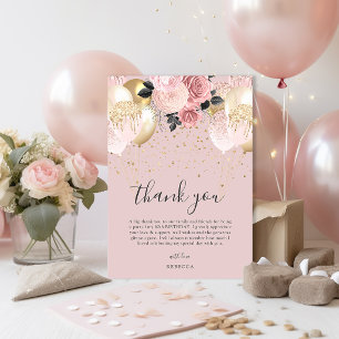 Tarjeta De Agradecimiento Cumpleaños chic femenino rosa y dorado 