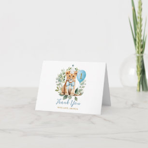 Tarjeta De Agradecimiento Cumpleaños Chico León Corbata de Lazo Floral Wild