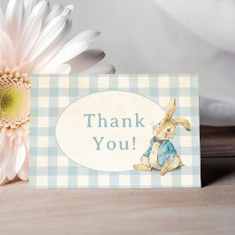 Tarjeta De Agradecimiento Cumpleaños clásico de Peter Rabbit con gingham azu