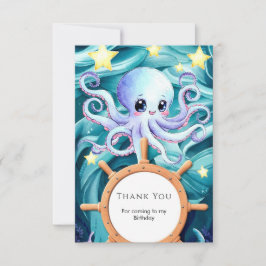 Tarjeta De Agradecimiento Cumpleaños Colorido Pulpo Náutico