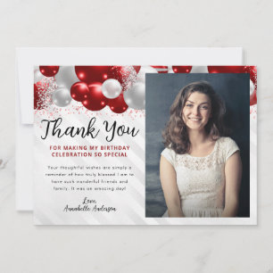 Tarjeta De Agradecimiento Cumpleaños con brillo de globo rojo Glam Burgundy