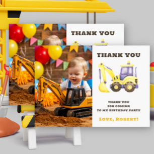 Tarjeta De Agradecimiento Cumpleaños con camión excavador de construcción