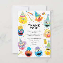 Tarjeta De Agradecimiento Cumpleaños con Confeti de Amigos de la Calle Sesam