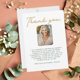 Tarjeta De Agradecimiento Cumpleaños con foto de elegante escritura