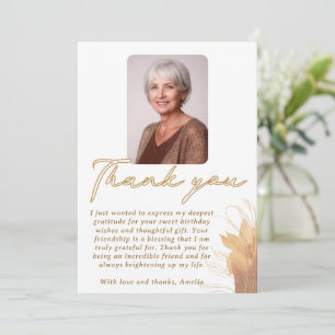 Tarjeta De Agradecimiento Cumpleaños con foto de elegante escritura y follaj