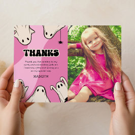 Tarjeta De Agradecimiento Cumpleaños con foto de Halloween Rosa Lindo